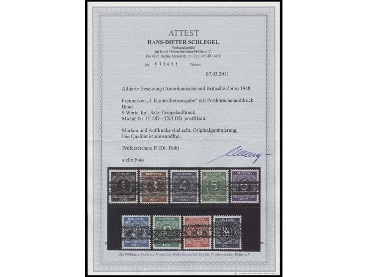 mit Bandaufdruck: 1-80 Pfg. mit doppeltem Aufdruck, postfrisch, Fotoattest H-D. Schlegel BPP