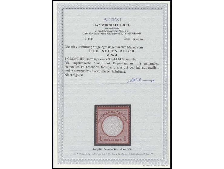 1 Gr. karmin, besonders farbfrisch, sehr gut geprägt, gut gezähnt und zentriert, ungebraucht mit minimalen Haftstellen, unsig
