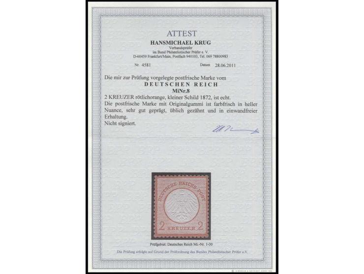 2 Kr. ziegelrot, farbfrisch, sehr gut geprägt,  üblich gezähnt und zentriert, postfrisch, unsigniert, Kabinett, Fotoattest Kr