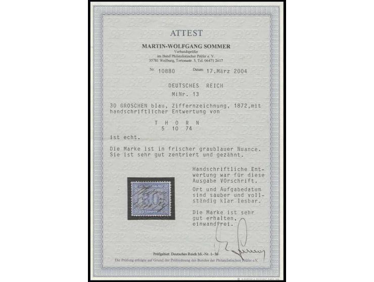 30 Gr. graublau mit handschriftlicher Entwertung "Thorn 5/10 74", Pracht, Fotoattest Sommer BPP (Mi. 750,-)