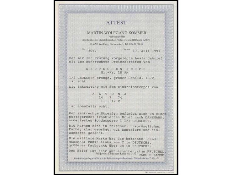 1/2 Gr. orange im senkrechten 3er-Streifen mit EKr. "ALTONA 14.7.74" als portogerechte Mehrfachfrankatur auf Brief im moderie