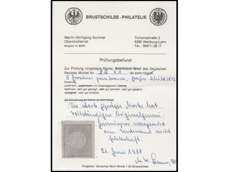  5 Gr. graubraun, farbfrisch und gut geprägt und gezähnt, postfrisch, Kabinett, Befund Sommer BPP