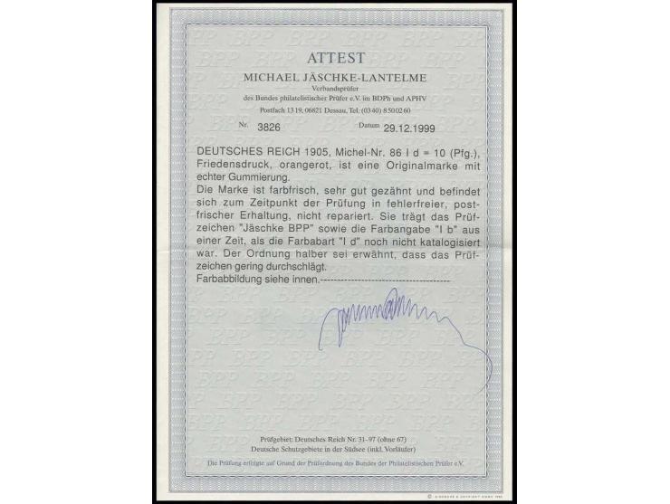 10 Pfg. dunkelrosarot, postfrisch, Pracht, sign. Jäschke BPP (vorderseitig geringfügig durchschlagend) und Fotoattest Jäschke