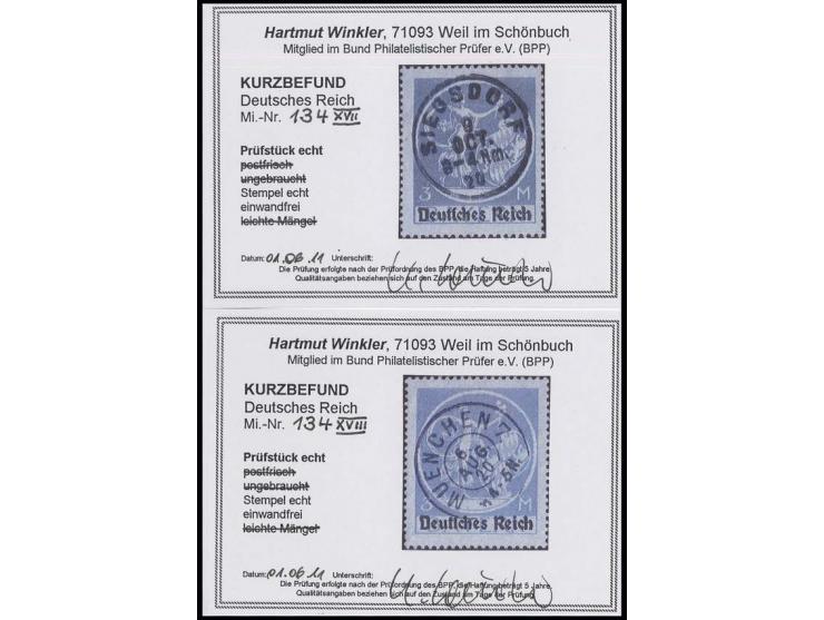 3 M. mit Plattenfehler VII bzw. VIII, je zentrisch gestempelt, Pracht, 2 Fotokurzbefunde Winkler BPP (Mi. 400,-)
