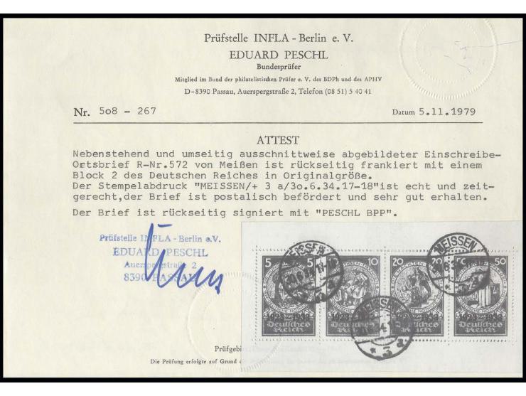 dito, rückseitig auf philatelistischem Orts-R-Brief von "MEISSEN 30.6.94", Pracht, sign. und Fotoattest Peschl BPP