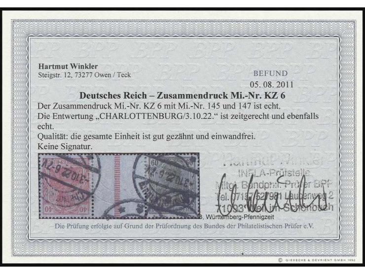 1921, Germania und Ziffern: 40+Z+60 Pfg., gestempelt "Charlottenburg 3.10.22", Pracht, Fotokurzbefund Winkler BPP (Mi. 450,-)
