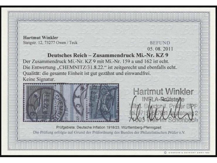 10+Z+30 Pfg., sauber gestempelt "CHEMNITZ 31.8.22", Kabinett, Fotobefund Winkler BPP (Mi. 450,-)