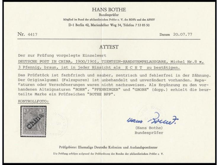 Handstempelaufdrucke: 3 Pfg., ungebraucht, minimal unfrisch, sign. Pfenninger, Grobe und Bothe mit Fotoattest