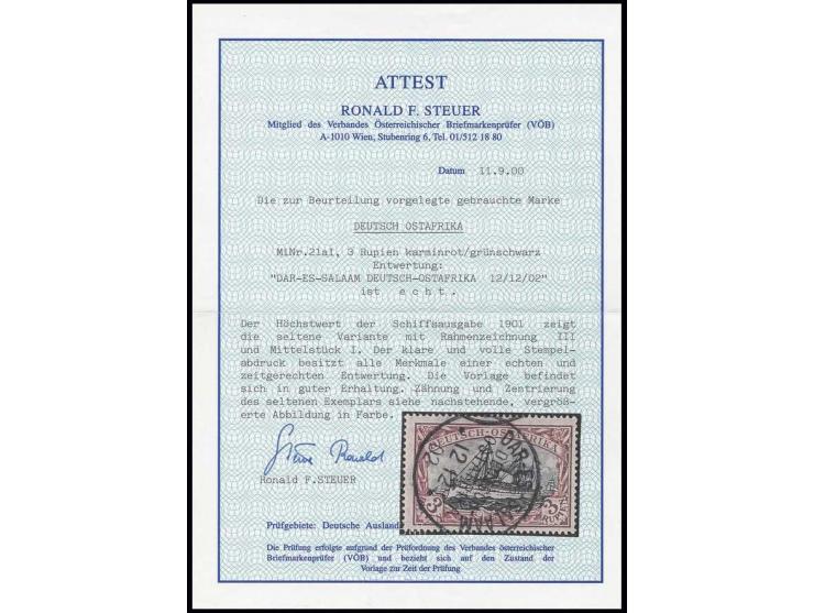3 R. mit Mittelstück in Type I, sauber zentrisch gestempelt "DAR-ES-SALAAM 12 12 02", Kabinett, Fotoattest Steuer VÖB (Mi. 1.