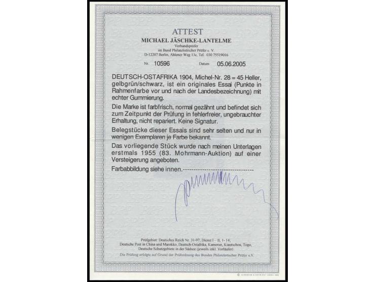 45 H., Essay in gelbgrün/schwarz (Punkte in Rahmenfarbe vor und nach der Landesbezeichnung), ungebraucht, Kabinett, Fotoattes