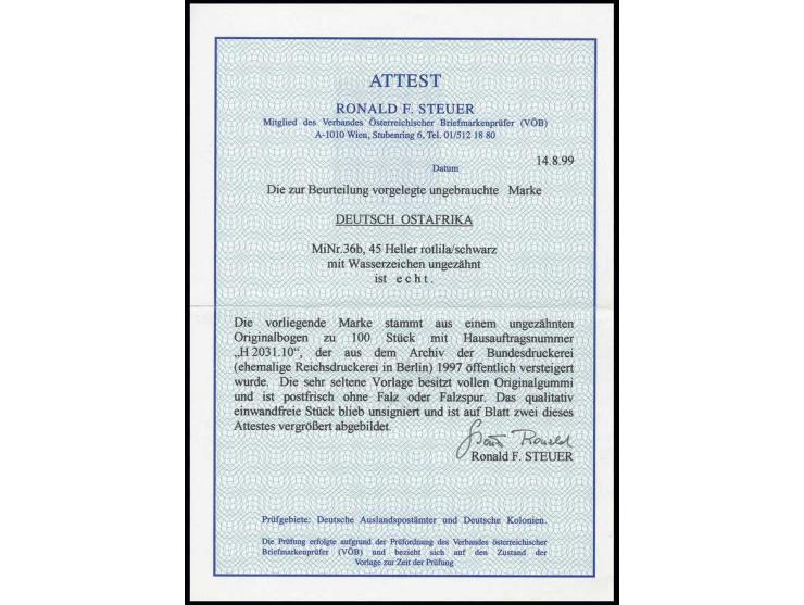 45 H. ungezähnt, postfrisch, Kabinett, unsign. mit Fotoattest R. Steuer VÖB ( Mi. 1.700,-)
