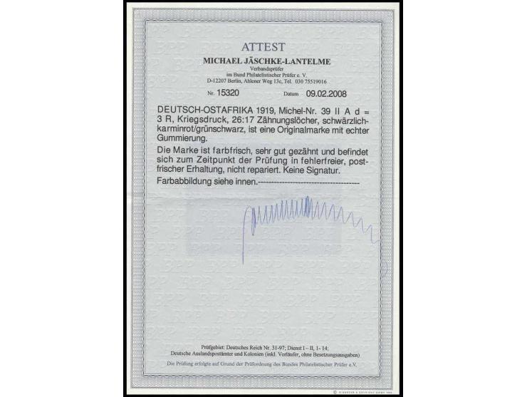 3 R. schwärzlichkarminrot/grünschwarz in Kriegsdruck mit Zähnung A, postfrisch, Kabinett, unsigniert mit Fotoattest Jäschke-L