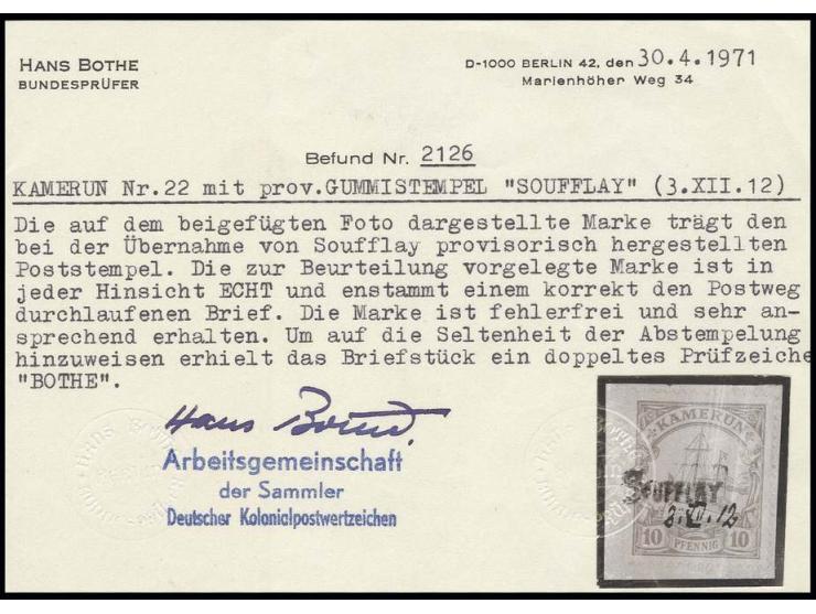  "SOUFFLAY", kleiner Gummistempel in schwarz als Entwerter mit handschriftlichem Datum "8.12.12" auf Briefstück mit Kaiseryac