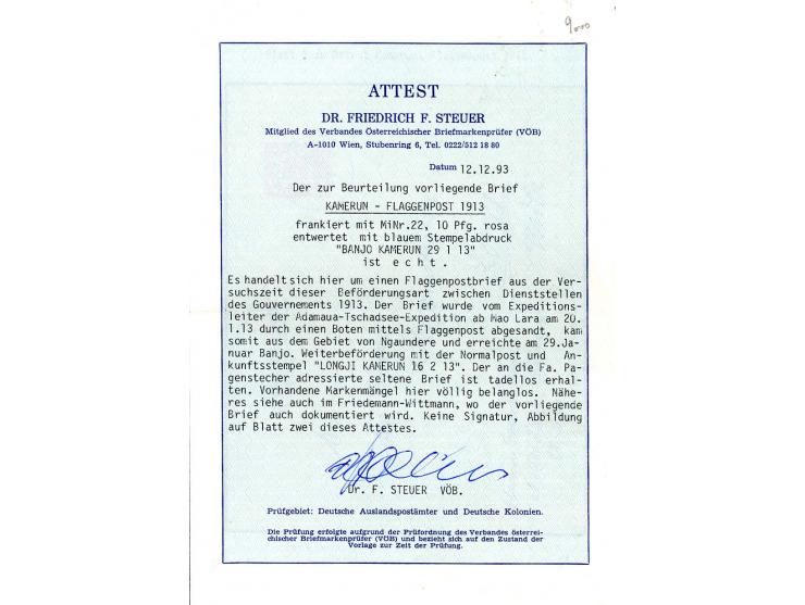1913, FLAGGENPOST: 10 Pfg. mit blauem Stempel "BANJO KAMERUN 29.1.13" auf Umschlag mit Absendervermerk vom Expeditionsleiter 