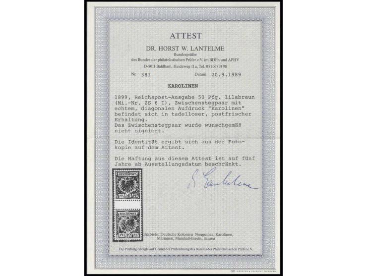 50 Pfg. im senkrechten Zwischensteg-Paar, postfrisch, Luxus, Fotoattest Dr. Lantelme BPP (Mi. 6.000,-)