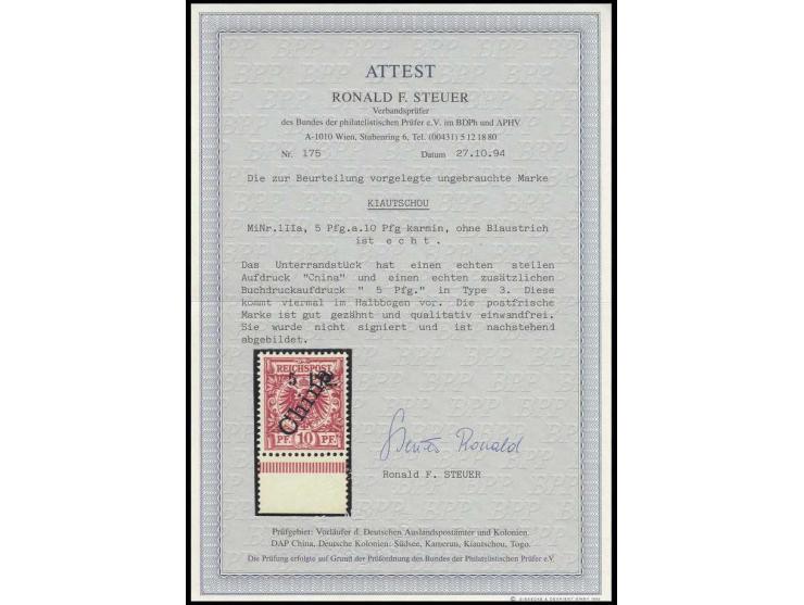 steiler Aufdruck: 5 Pfg. auf 10 Pfg. mit Unterrand, Aufdruck Type 3, ohne Blaustrich, postfrisch, Kabinett, Fotoattest Steuer