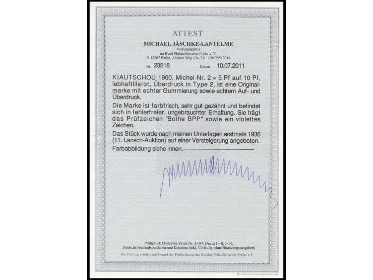 5 Pf. auf 10 Pfg., Aufdruck in Type 2 auf 10 Pfg., farbfrisch und sauber ungebraucht, Kabinett, sign. Bothe BPP und Fotoattes