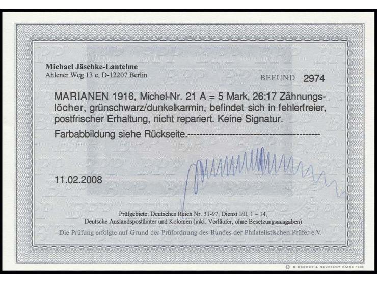 1916/19, mit Wasserzeichen: 5 M. Kriegsdruck, 2 Stück mit Zähnung A und B, postfrisch, Kabinett, sign. bzw. Fotobefund Jäschk