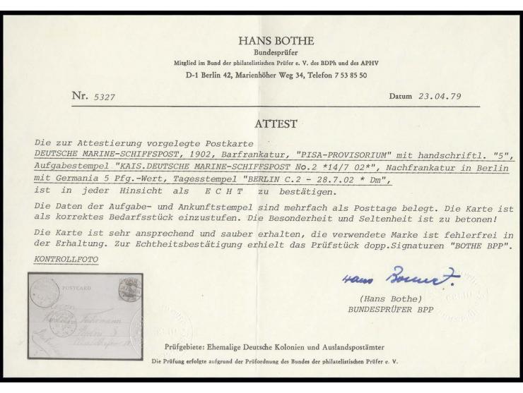 1902, Pisa-Provisorium: Karte aus Aden mit Stempel "KDMSP No. 2 14/7 02" und handschriftlich "5" nach Berlin, in Deutschland 