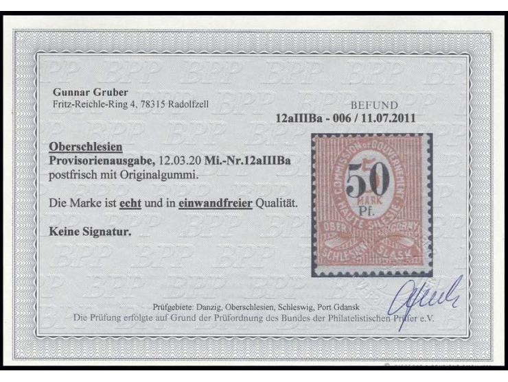 1920, 50 Pf. auf 5 M., Type IIIBa, postfrisch, ohne Signatur, Fotoattest Gruber BPP