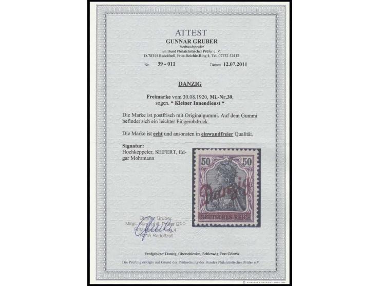 50 Pfg., postfrisch, minimaler Fingerabdruck, Kabinett, Fotoattest Gruber BPP