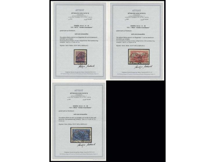 60 Pfg.-2 M., je mit klarem, zeitgerechtem Stempel "DANZIG Sch. A. 1.9.20" auf Briefstück, Kabinett, u.a. sign. Infla Berlin 