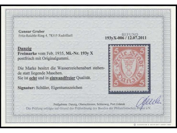  1924, 5 Pfg. mit stehendem Wasserzeichen, postfrisch, Kabinett, Befund Gruber BPP