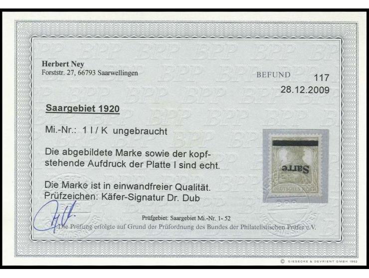 Aufdruck Type I: 2 Pfg. mit kopfstehendem Aufdruck, ungebraucht, Pracht, mehrfach sign. und Fotobefund Ney BPP (Mi. 400,-)
