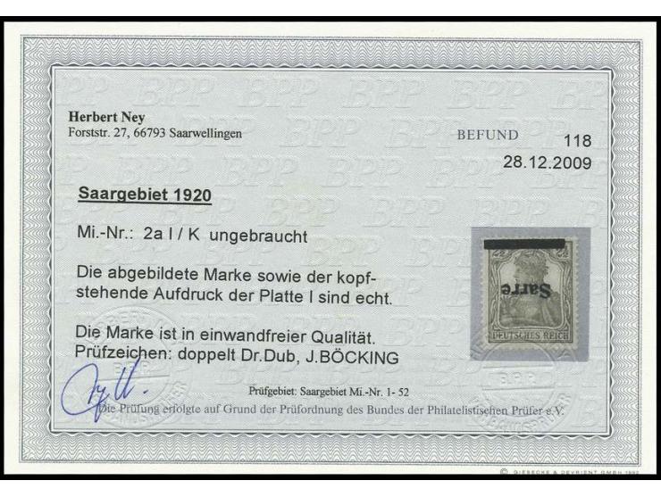 2½ Pfg. mit kopfstehendem Aufdruck, ungebraucht, Pracht, sign. Dr. Dub und Böcking sowie Fotobefund Ney BPP (Mi. 450,-)