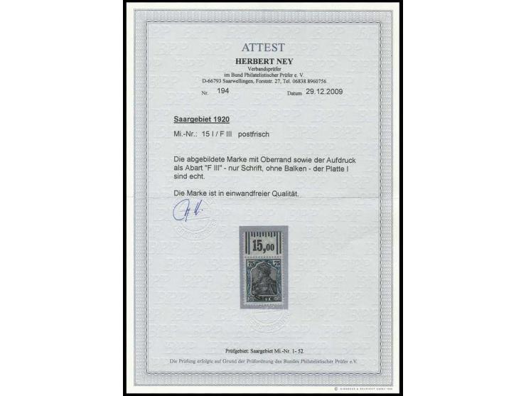 75 Pfg., Oberrandstück mit Aufdruckabart "nur Schrift", postfrisch, Kabinett, Fotoattest Ney BPP (Mi. 800,-)
