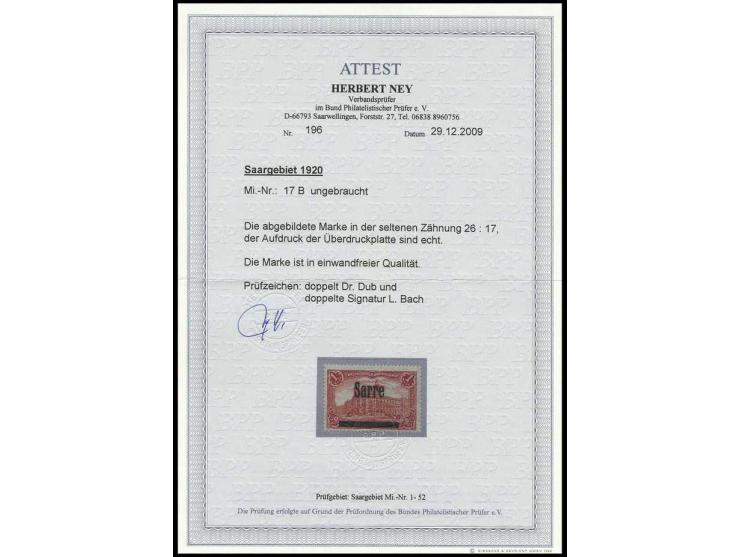 1 M., gezähnt 26:17, ungebraucht, Pracht, sign. Dr. Dub und Bach sowie Fotoattest Ney BPP