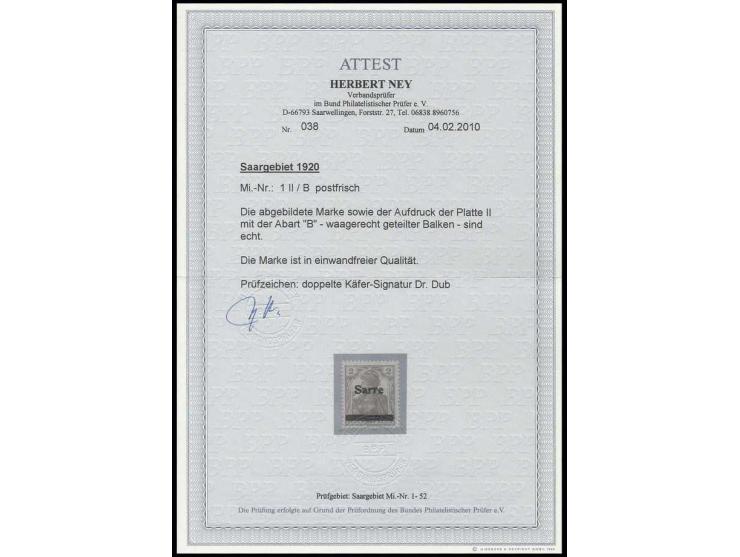 Type II: 2 Pfg. mit Aufdruckabart "waagerecht geteilter Balken", postfrisch, Pracht, sign. Dr. Dub und Fotoattest H. Ney BPP 