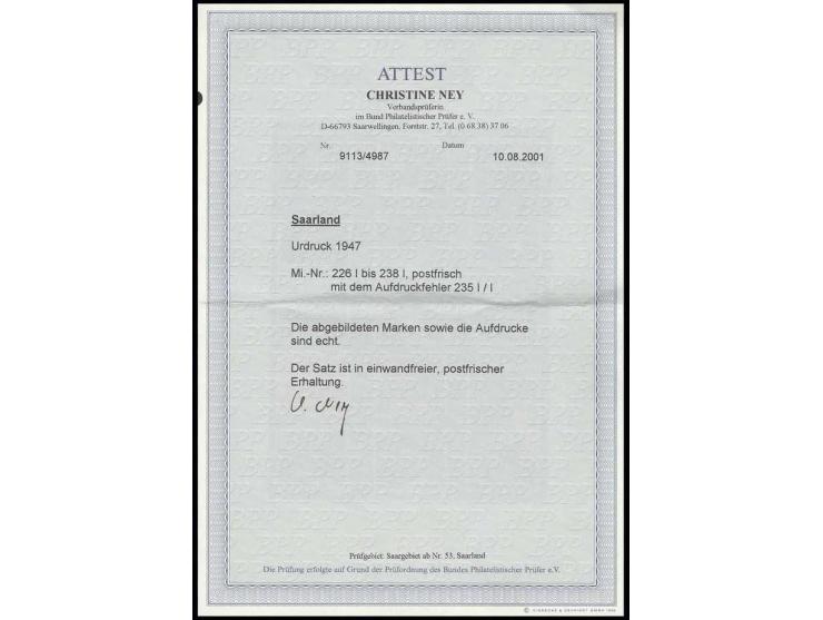  Urdruck 10 C.-50 Fr. kpl., postfrisch, unsigniert, Fotoattest Ney BPP