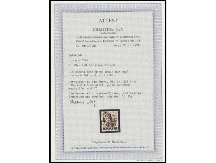 1 Fr. auf 10 Pfg., kopfstehender Aufdruck in Type II, postfrisch, mehrfach sign. und Fotoattest Ney BPP