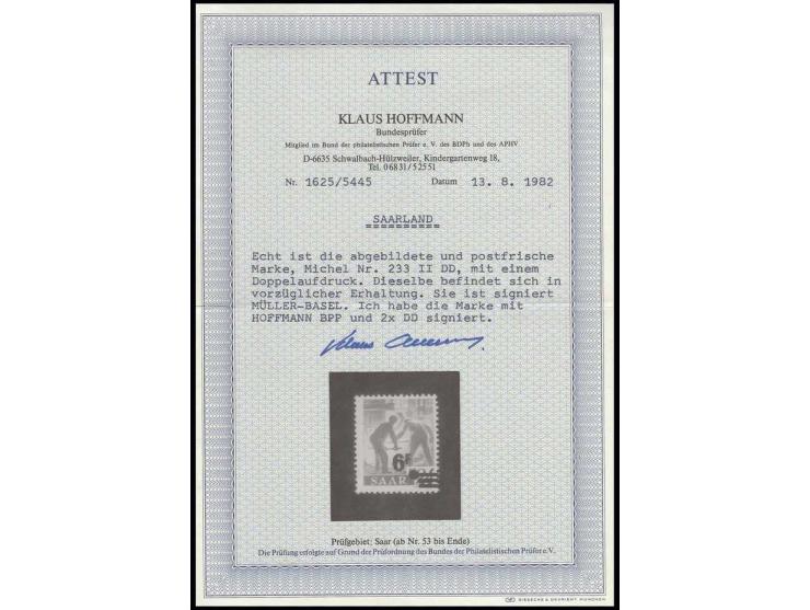 6 Fr. auf 24 Pfg., doppelter Aufdruck, postfrisch, mehrfach sign. und Fotoattest Hoffmann BPP (Mi. 600,-)