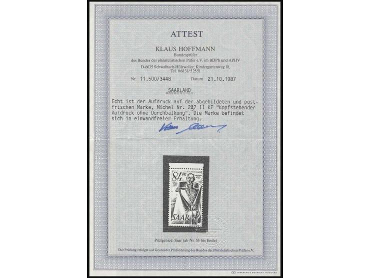 20 Fr. auf 84 Pfg., kopfstehender Aufdruck ohne Durchbalkung, postfrisch, sign. Hoffmann BPP mit Fotoattest