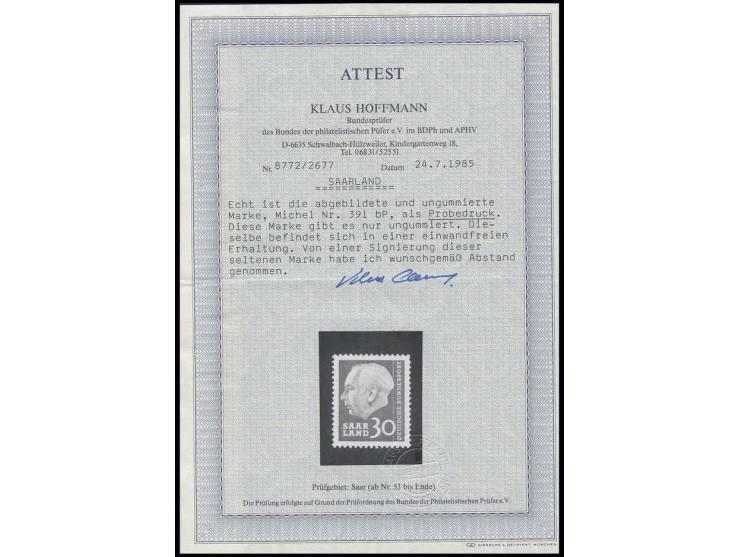 30 Fr., Probedruck in blau, ungummiert, Fotoattest Hoffmann BPP