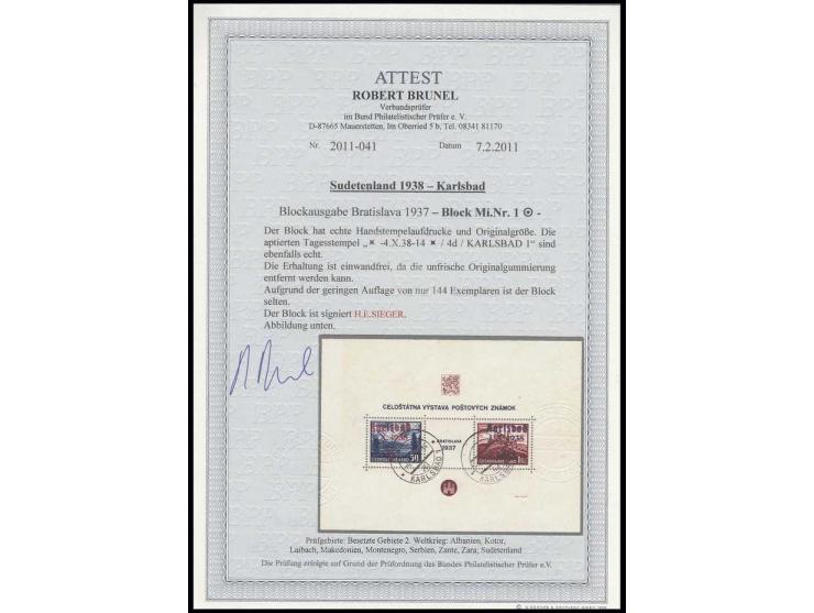  Preßburg-Block mit Stempel "Reichenberg 4.X.38", mit vollem, unfrischem Originalgummi, einwandfrei, Fotoattest Brunel BPP