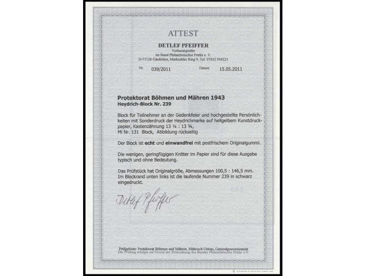 1943, Heydrich-Block mit paginierter Nr. "239", postfrisch in einwandfreier Erhaltung (geringfügige Knitter sind für diese Au
