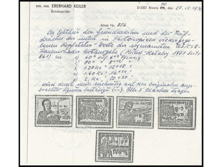 Postkameradschaft 6-24 Pfg. mit kopfstehendem Aufdruck "U.S. ARMY v C.S.R 18.IV.1945", postfrisch, 12 Pfg. kleiner Eckbug und