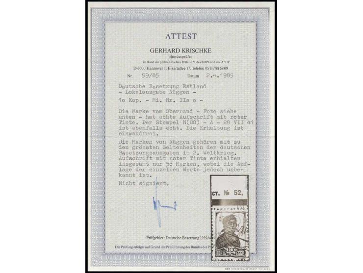 1941, ROTE SCHRIFT: 10 K. mit Oberrand, sauber gestempelt "N(ÖO) 28 VII 41", Kabinett, eine sehr seltene Marke, Fotoattest Kr