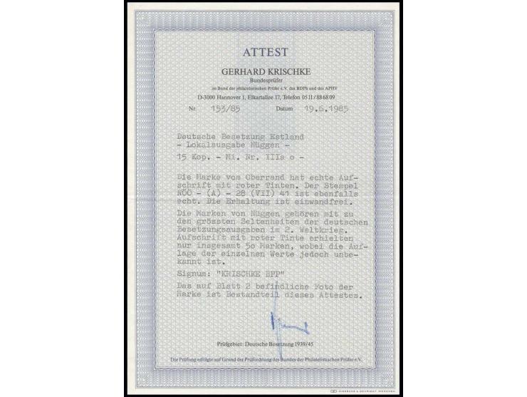  15 K. mit Oberrand, sauber gestempelt "NÖO 28 (VII) 41", Kabinett, eine sehr seltene Marke, sign. und Fotoattest Krischke BP