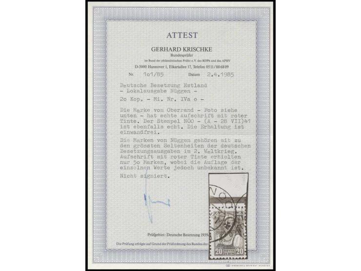 20 K. mit Oberrand, sauber gestempelt "NÖO (28 VII) 41", Kabinett, eine sehr seltene Marke, sign. und Fotoattest Krischke BPP