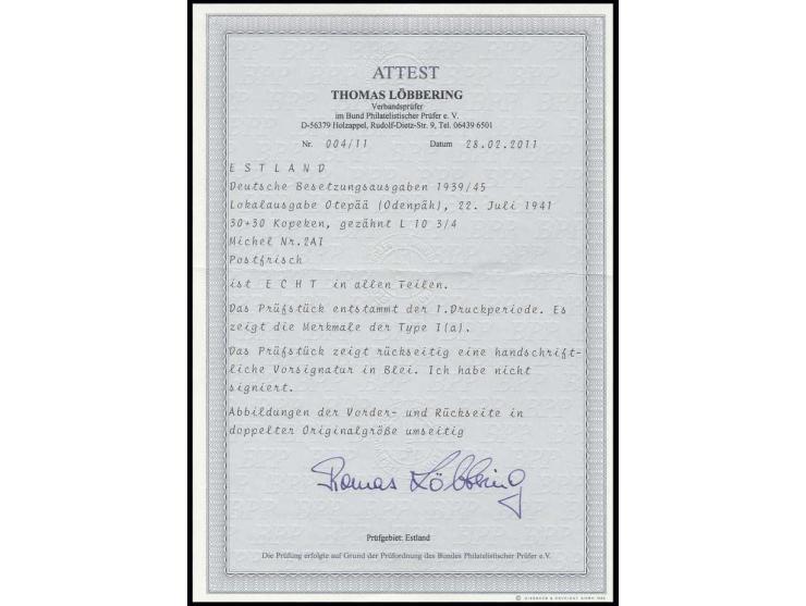  30 K. Type I, postfrisch, Kabinett, Fotoattest Löbbering BPP