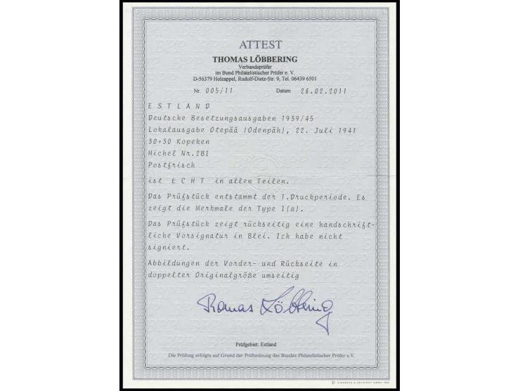 30 K. Type I, postfrisch, Kabinett, Fotoattest Löbbering BPP
