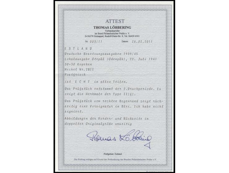 30 K. Type II, mit rechtem Bogenrand, postfrisch, Kabinett, Fotoattest Löbbering BPP