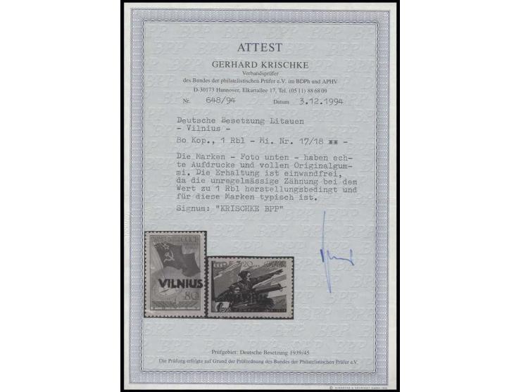 VILNIUS: 1941, 5 K.-1 Rbl. kpl., postfrisch, 30 K. kleiner Eckbug, sonst Kabinett, Fotoattest Krischke BPP