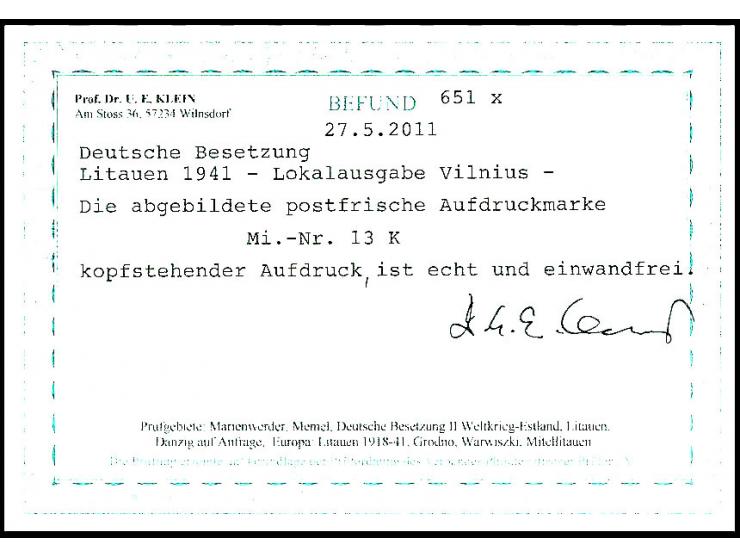 20 K. mit kopfstehendem Aufdruck, postfrisch, Kabinett, Befund Klein