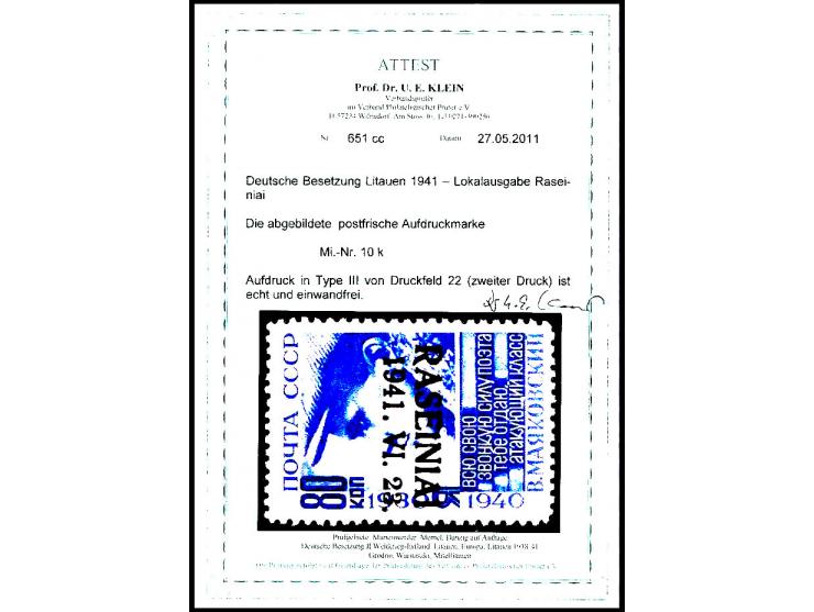   80 K. ultramarin mit kopfstehendem Aufdruck, postfrisch, Kabinett, Fotoattest Klein