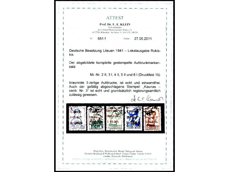 roter Aufdruck: 10-50 K. kpl. mit Gefälligkeitsstempel, Kabinett, Fotoattest Klein